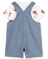 Carter's Baby Boys 2-Pc. Cotton Fire Truck T-Shirt & Chambray Shortall Set