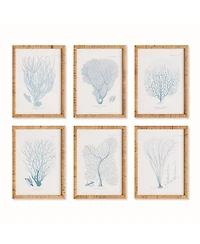 16"W x 1"D x 22"H Sea Fan And Coral Study In Blue Framed Wall Art Set of 6