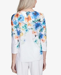 Alfred Dunner Petite Nantucket Textured Floral Neckline Top