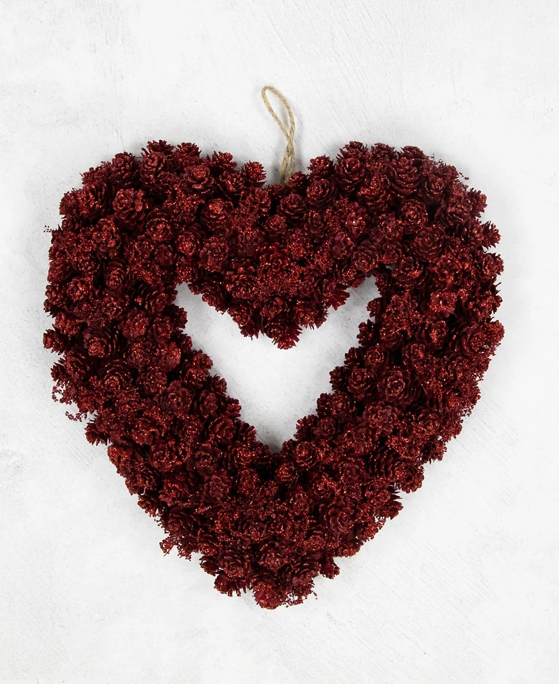 Northlight 14" Pine Cone Rose Valentine's Day Wooden Heart Wreath