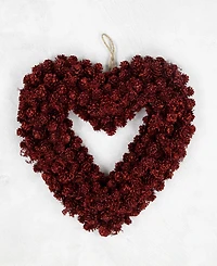 Northlight 14" Pine Cone Rose Valentine's Day Wooden Heart Wreath