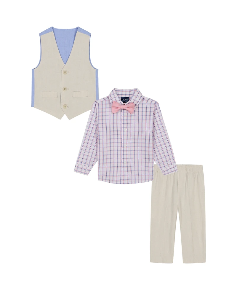 Nautica Baby Boys 4-Piece Linen Look Vest with Bow Tie Set
