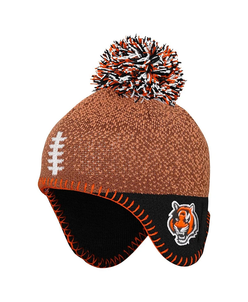 Outerstuff Baby Boys and Girls Brown Cincinnati Bengals Football Head Knit Hat with Pom