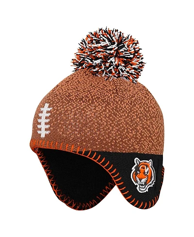 Outerstuff Baby Boys and Girls Brown Cincinnati Bengals Football Head Knit Hat with Pom