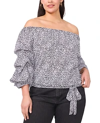 Vince Camuto Plus Size Printed Off-The-Shoulder Bubble 3/4-Sleeve Tie-Front Blouse