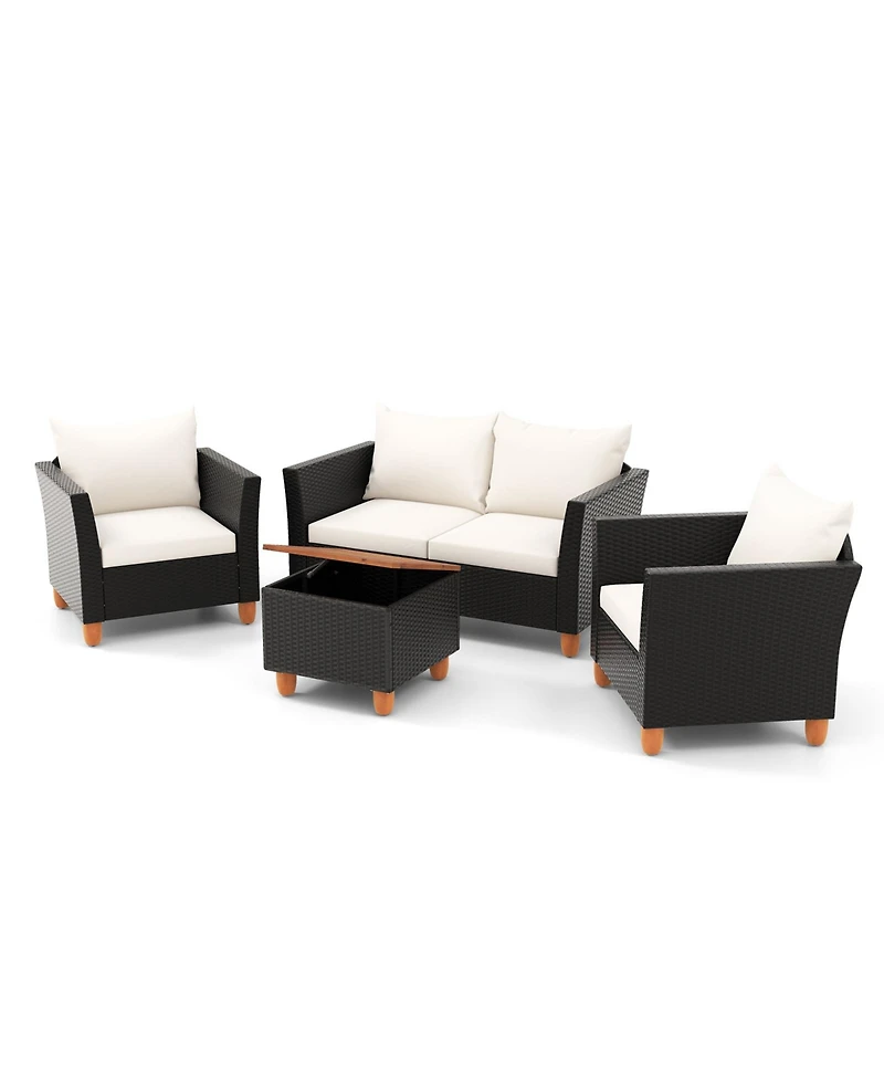 4 Piece Outdoor Conversation Set with Storage Coffee Table