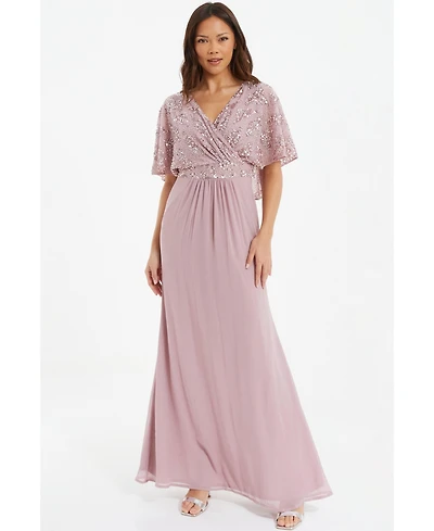 Quiz Women's Sequin Cape Sleeve Maxi Dress
