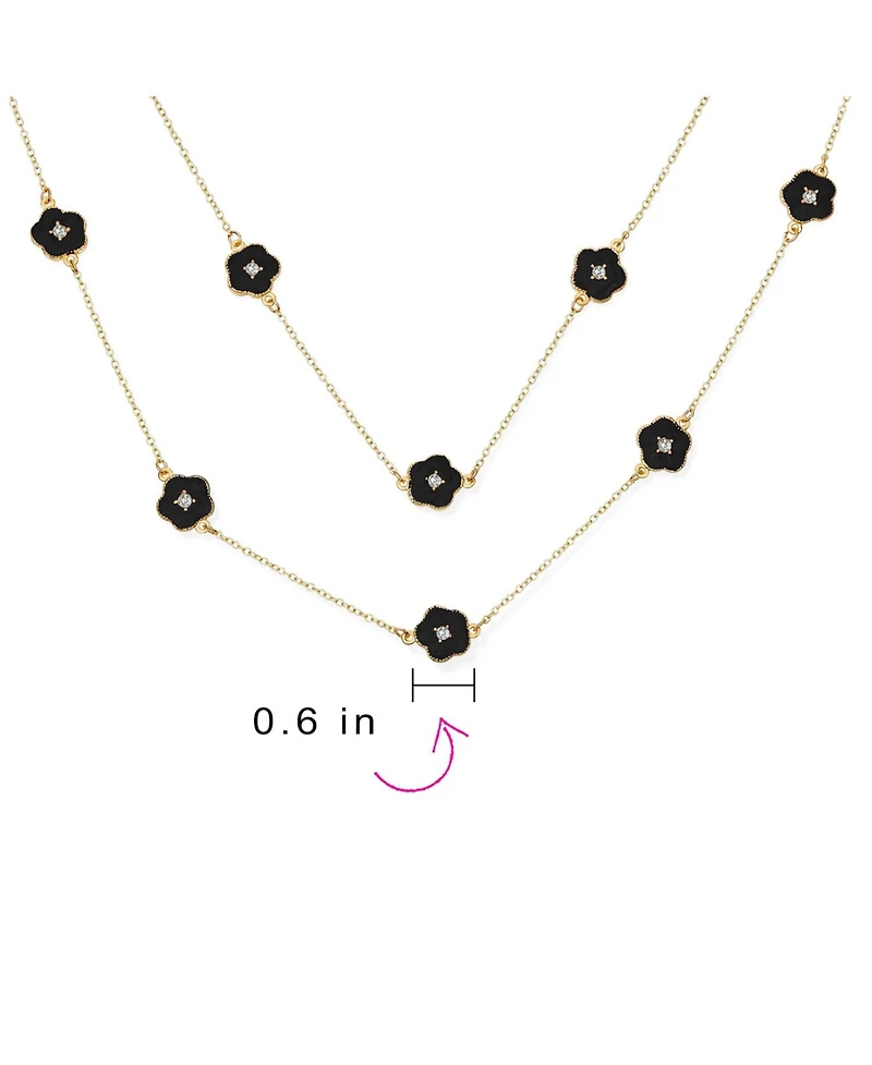 Bling Jewelry Fashion Enamel Flower Strand Necklace Gold Plated 36 Inch Crystal Accents