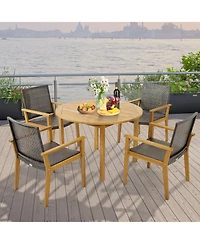 Set of 4 Outdoor Rattan Chairs with Sturdy Acacia Wood Frame for Patio or Garden