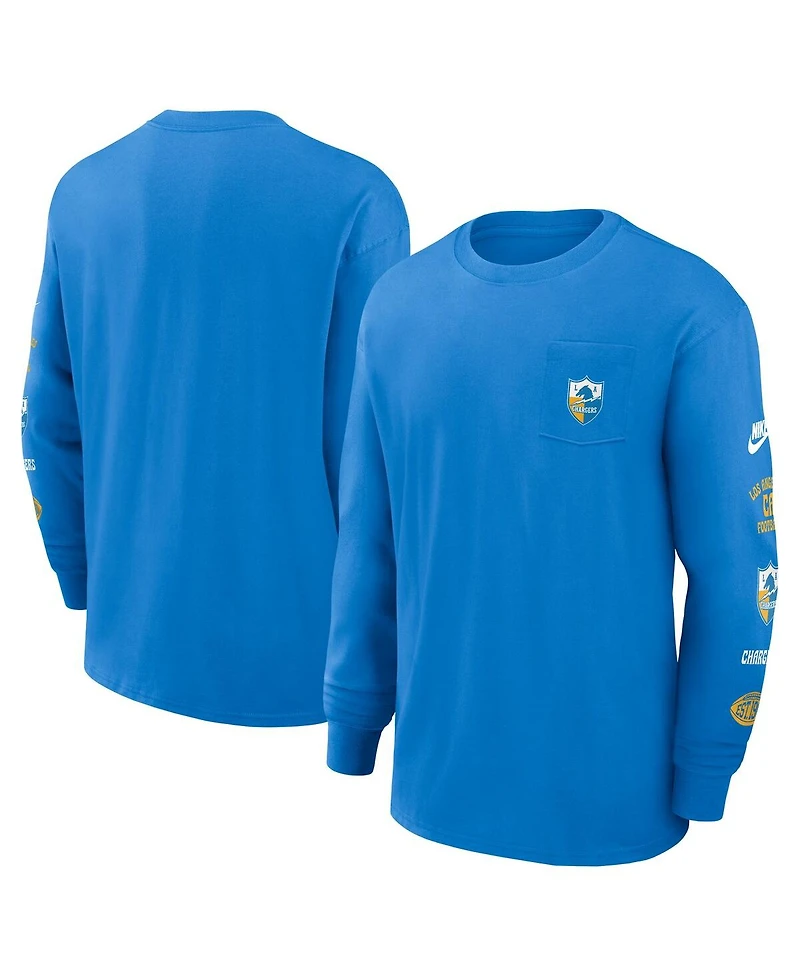 Nike Men's Powder Blue Los Angeles Chargers Rewind Heavy Max 90 Pocket Long Sleeve T-Shirt