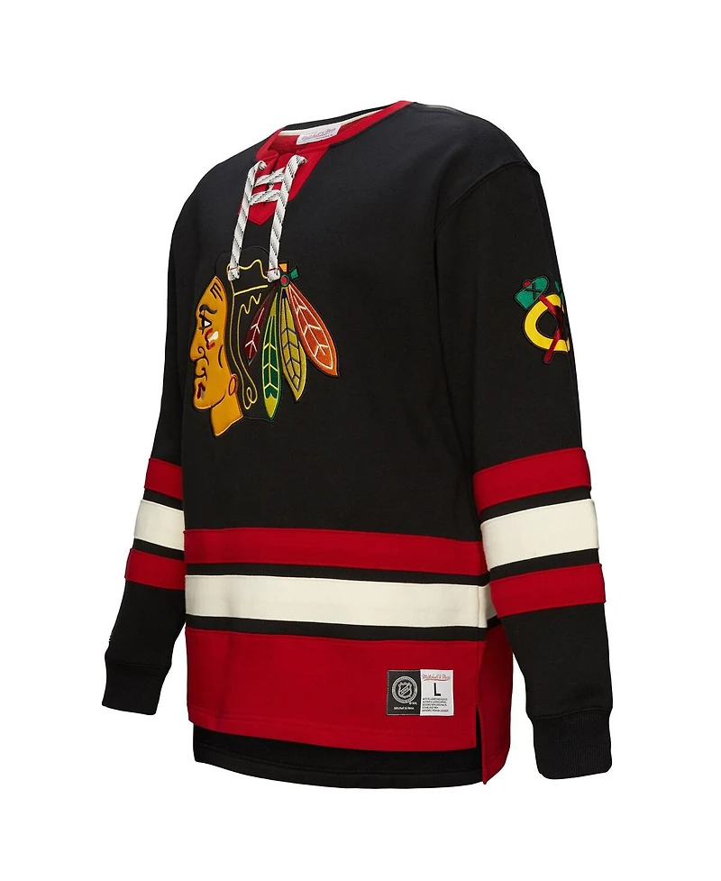 Mitchell & Ness Men's Black Chicago Blackhawks Heritage Lace-Up Pullover Sweatshirt