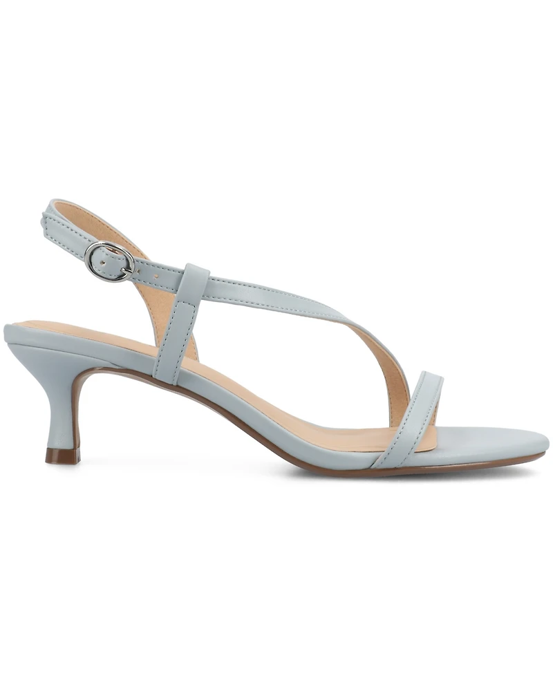 Journee Collection Women's Jemry Asymmetrical Strap Kitten Heel Dress Sandals