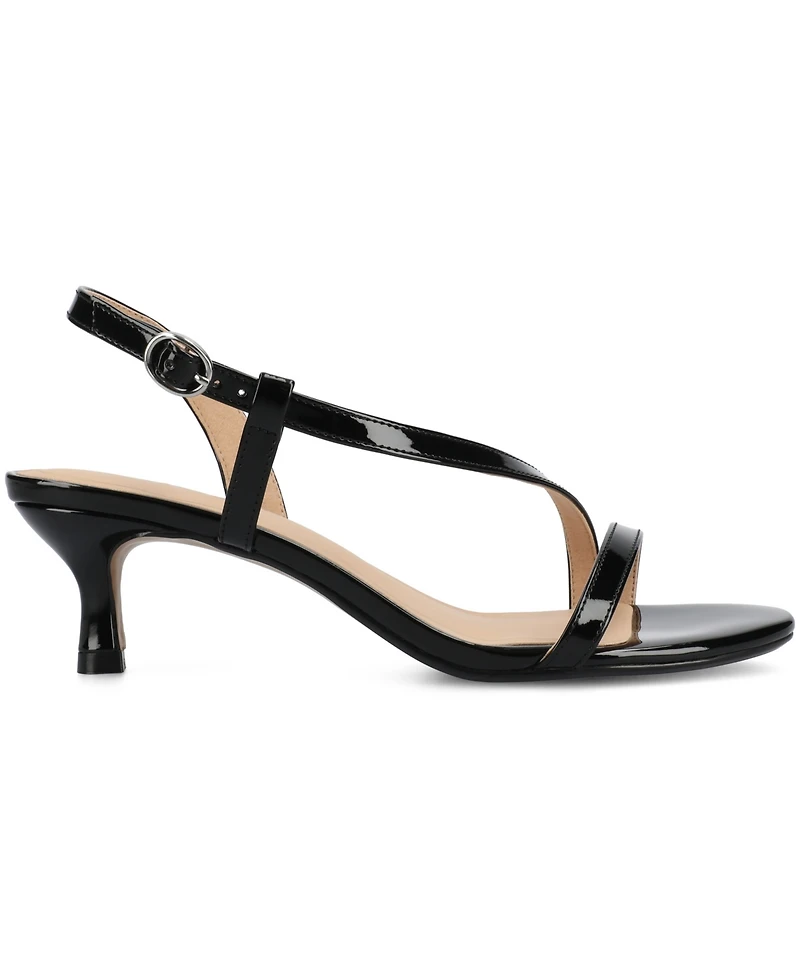 Journee Collection Women's Jemry Asymmetrical Strap Kitten Heel Dress Sandals