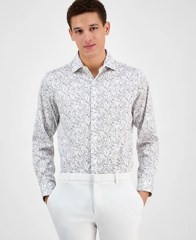Bar Iii Men's Slim Fit Long Sleeve Button-Front Abstract Floral Print Shirt, Exclusively at Macy's