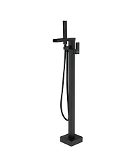 Freestanding Bathtub Faucet Bathtub Tub Filler Floor Mount Bathroom Faucets Brass Single Handle Tub Faucet with Handheld Spray, Brushed Nickel