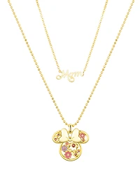 Disney Pink Crystal Minnie Mouse Flower Mom Layered Pendant Necklace
