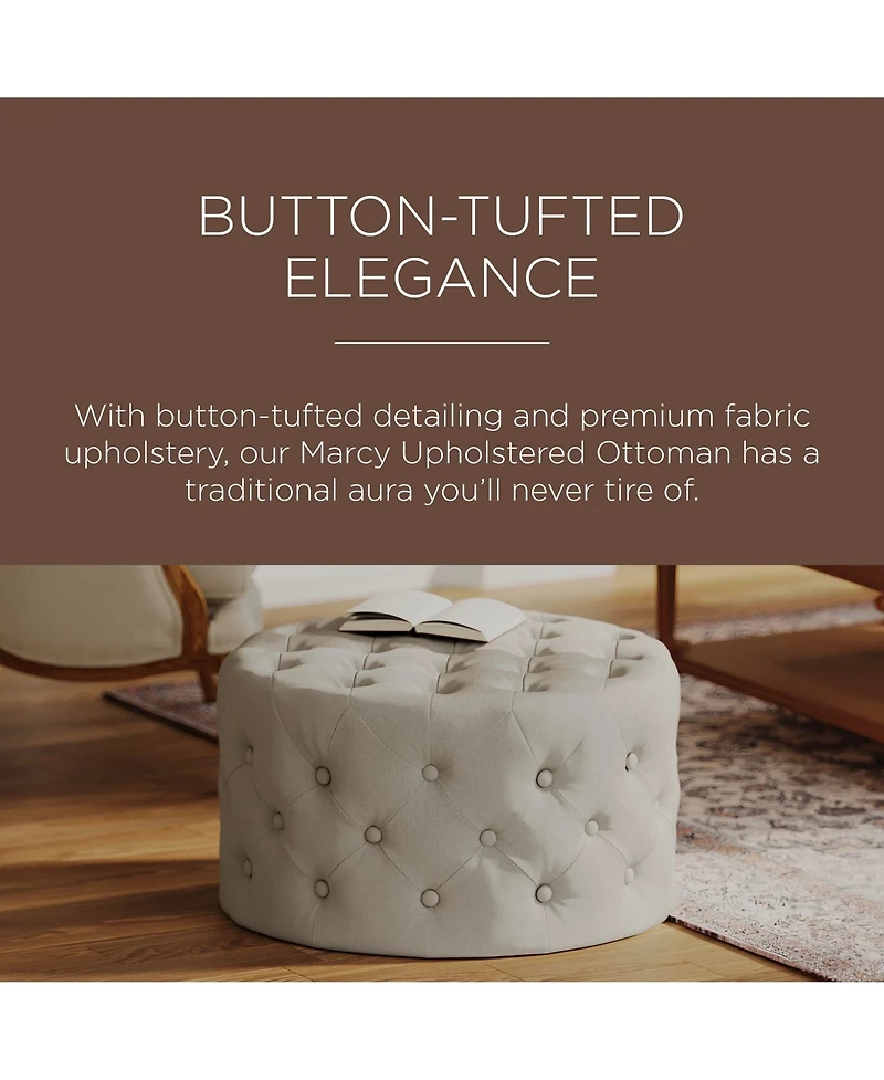 Maven Lane Marcy Traditional Round Ottoman in Dove Fabric Upholstery