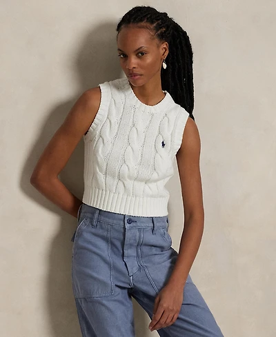Polo Ralph Lauren Women's Cable-Knit Cotton Cropped Sweater Vest