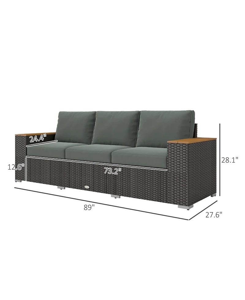 Outsunny 3-Seater Outdoor Sofa w/ Thick Cushions, Patio Couch,