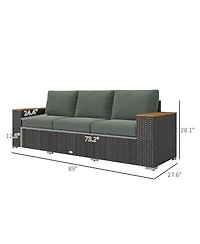 Outsunny 3-Seater Outdoor Sofa w/ Thick Cushions, Patio Couch,
