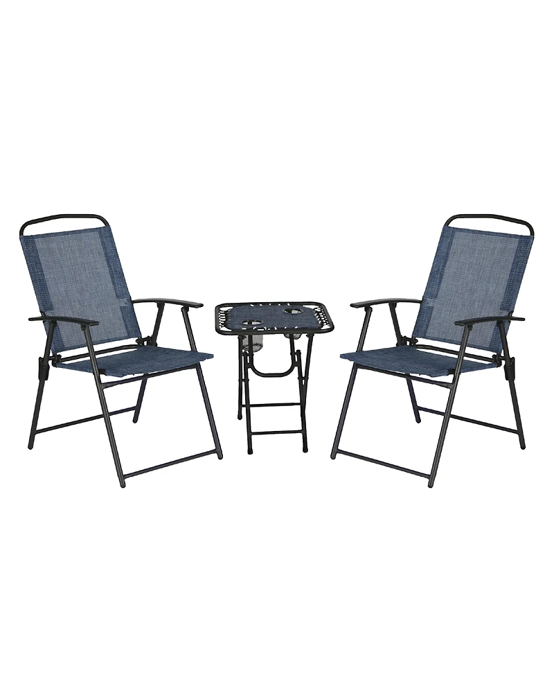 Trappers Peak 3-Piece Folding Outdoor Patio Chairs and Table, Blue