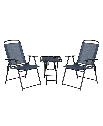 Trappers Peak 3-Piece Folding Outdoor Patio Chairs and Table, Blue