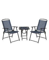 Trappers Peak 3-Piece Folding Outdoor Patio Chairs and Table, Blue