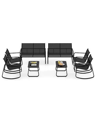 Gymax 8 Pcs Rocking Bistro Set Patio Furniture Set w/ Loveseat Rocking Chairs & Coffee Table