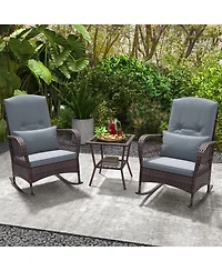 3 Pieces Rocking Bistro Set with 2-Tier Coffee Table