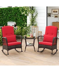 3 Pieces Rocking Bistro Set with 2-Tier Coffee Table