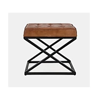Global Archive Distressed Genuine Leather Ottoman Stool