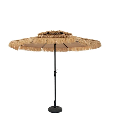 10 ft. Outdoor Double Layer Hawaiian Style Market Umbrella in Brown with Base and Crank Tilt