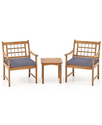 3 Piece Wood Patio Furniture Set with Seat Cushions and Acacia Frame