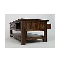 Cannon Valley Distressed Industrial Three Drawer 48" Coffee Table, Distressed Medium Brown