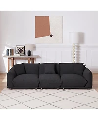 Originality Shapes Black Lambswool Sherpa 4 Seater Sofa With Metal Legs, Solid Wood Frame Couch with 3 Pillows