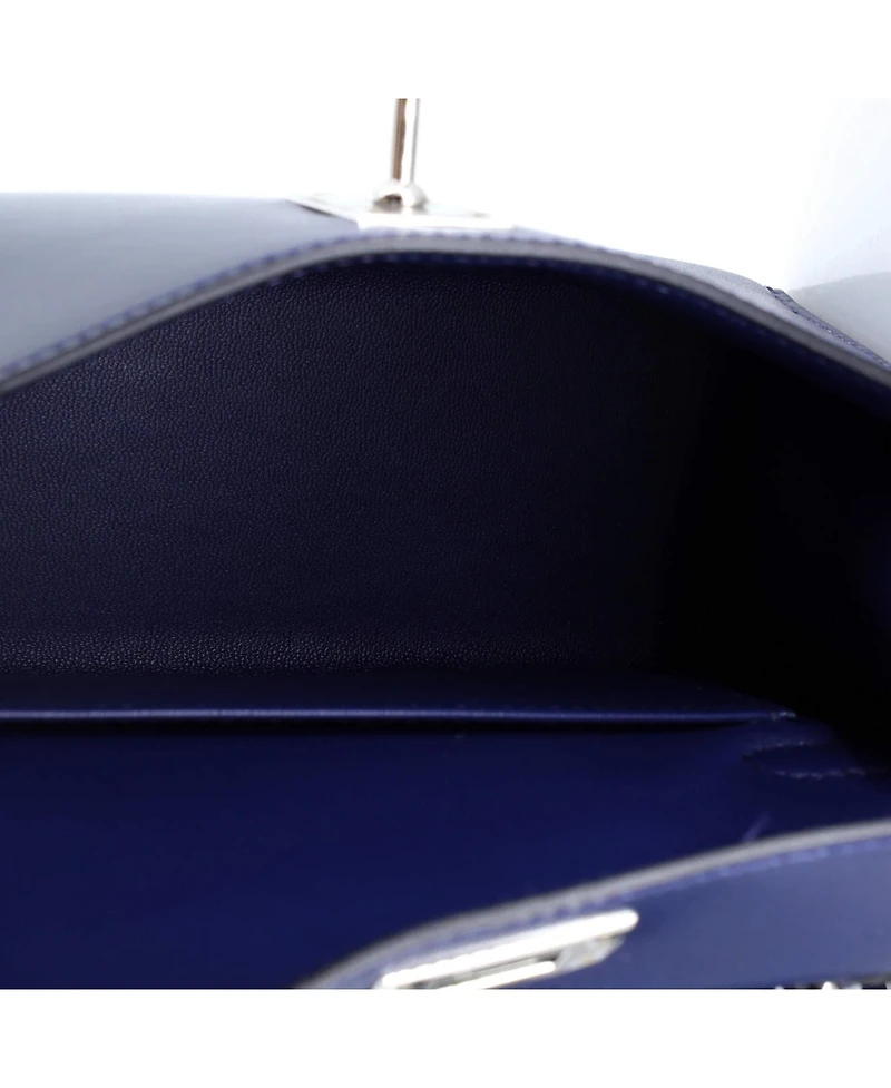 Pre-Owned HERMES Kelly 20 Handbag Blue Box Calf with Palladium Hardware