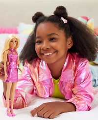 Barbie Fashionistas Doll 230 in Metallic Pink Minidress with Heart Cut-Out, Blond Hair