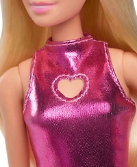 Barbie Fashionistas Doll 230 in Metallic Pink Minidress with Heart Cut-Out, Blond Hair