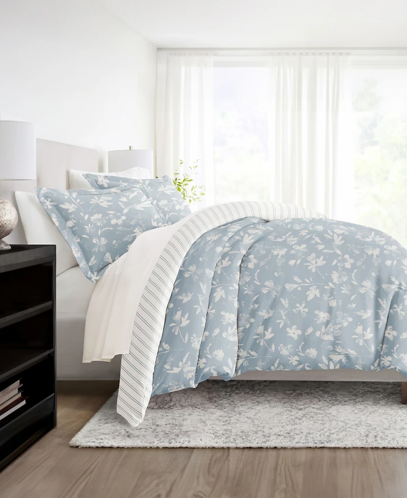 ienjoy Home Reversible Floral & Geometric Pattern 3 piece Duvet Cover Set, King/California King
