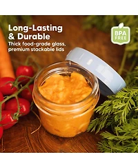KeaBabies 6pk Prep Baby Food Storage Containers, 4 oz Leak-Proof, Bpa Free Glass Jars for Feeding