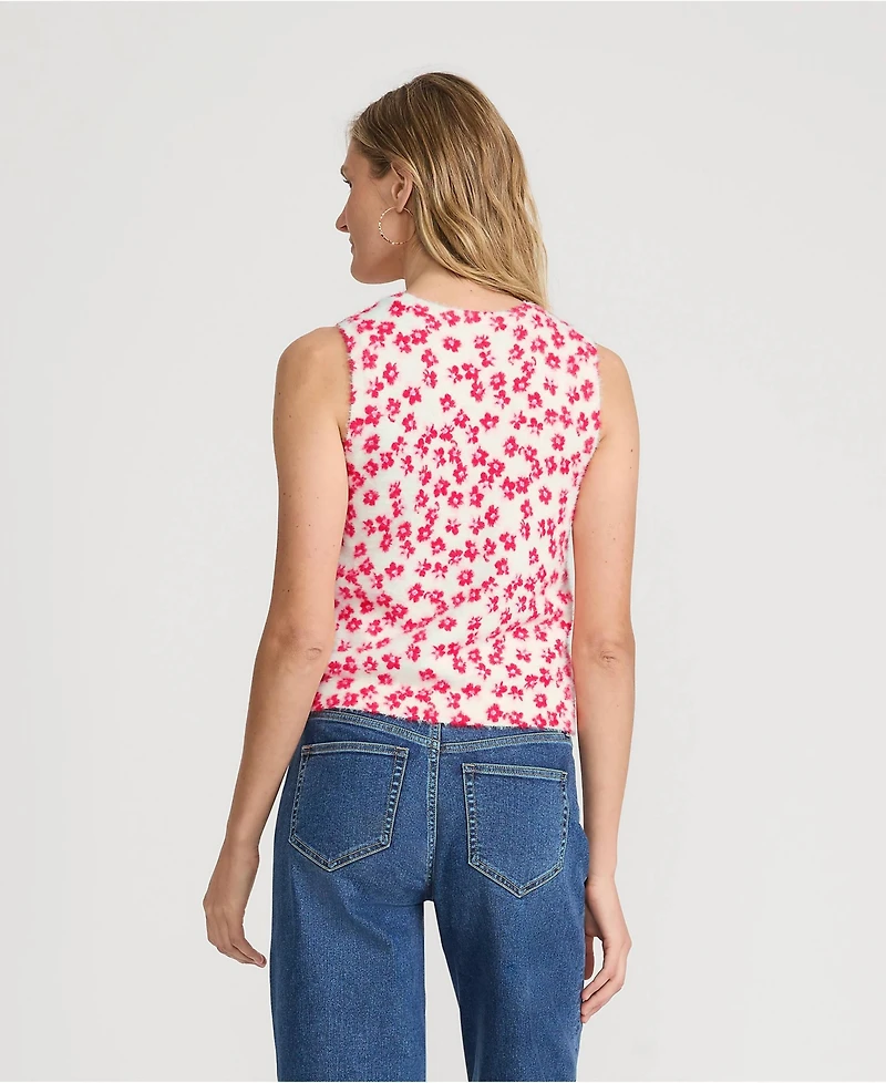 Lands' End Women's Fine Gauge Eyelash Printed Sleeveless Sweater - Set Top