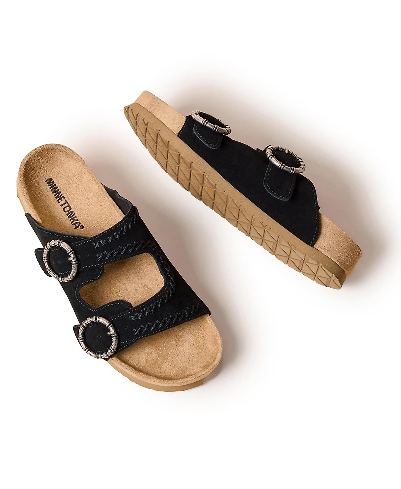 Minnetonka Women's Georgine Classic Suede Buckle Slide Sandals