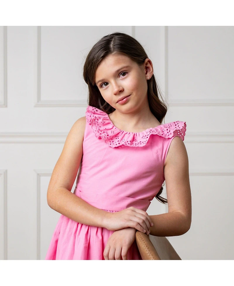 Hope & Henry Big Girls Ruffle Collar Party Dress with Eyelet Embroidery