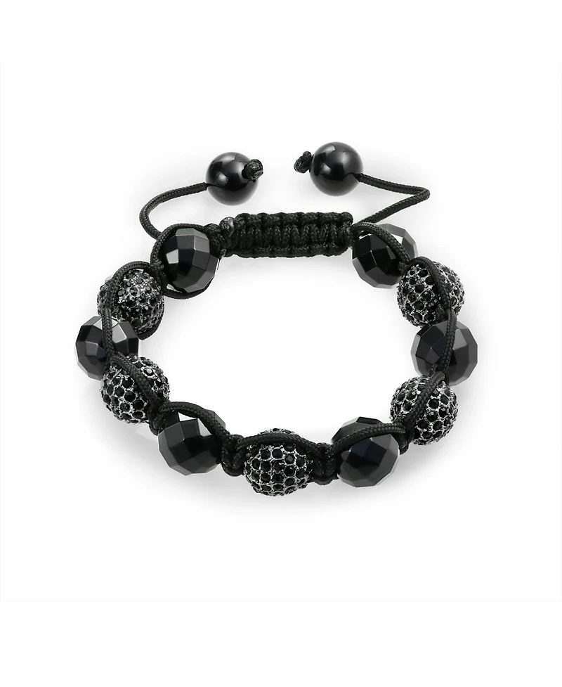 Bling Jewelry Black Pave Crystal Ball Bracelet Black Cord String Adjustable