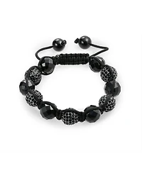 Bling Jewelry Black Pave Crystal Ball Bracelet Black Cord String Adjustable