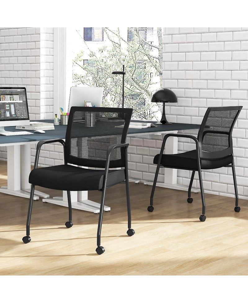 2-Piece Office Guest Chairs on Wheels with Armrests Comfortable and Mobile Seating for Reception or Conference Rooms