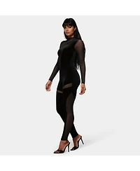 Bebe Women's Bebe X Ciara Combo Velour And Mesh Catsuit