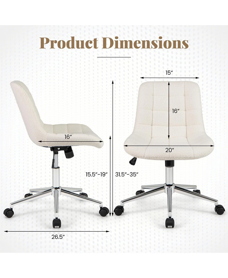 Teddy Fleece Armless Office Chair for Home or Desk Use, Soft and Cozy Seating