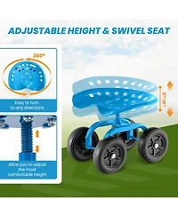 Garden Rolling Workseat with Swivel Seat and Adjustable Height Comfortable Mobile Tool for Outdoor Tasks