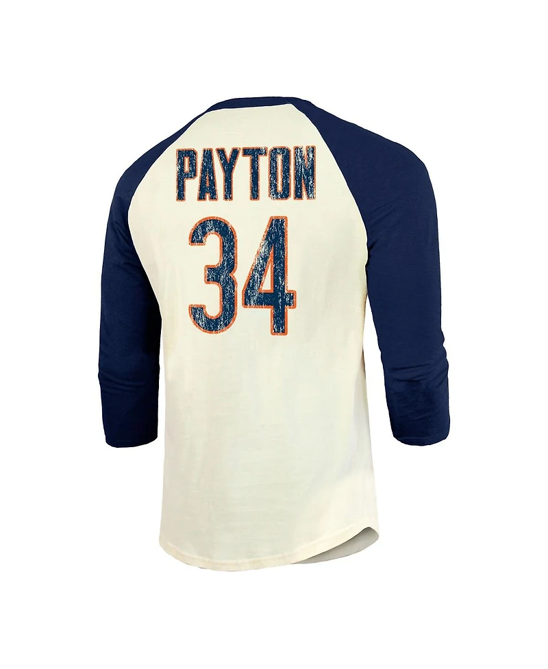 Majestic Threads Men's Walter Payton Cream/Navy Chicago Bears Retired Player Name Number 3/4 Raglan Sleeve T-Shirt